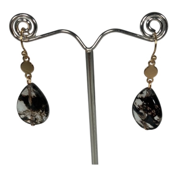 Clear  and Black Teardrop Earrings - Picture 2 of 5
